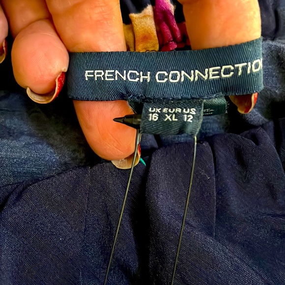 French Connection Dress NEW W Tags . Navy one shoulder ruffle . SZ 12 - Picture 2 of 7